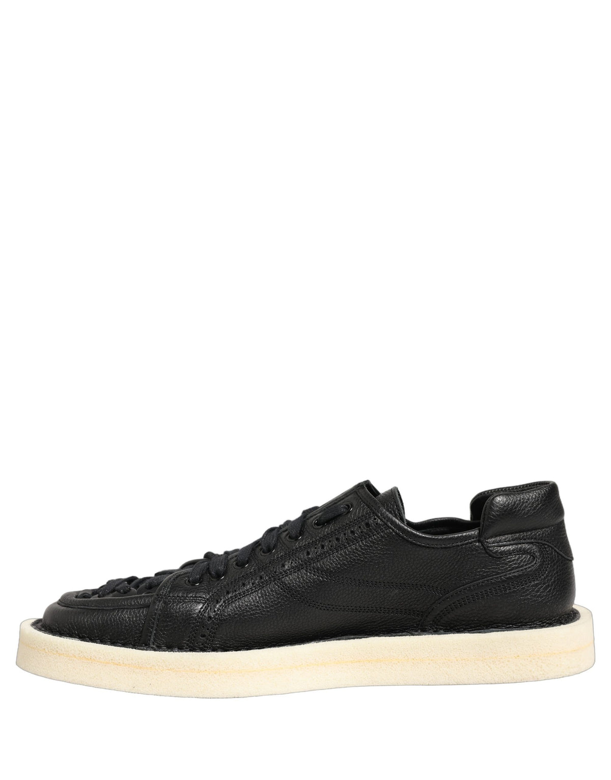 Dolce & Gabbana Black Leather Lace Up Low Top Sneakers