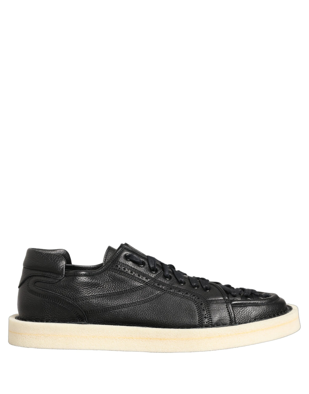 Dolce & Gabbana Black Leather Lace Up Low Top Sneakers