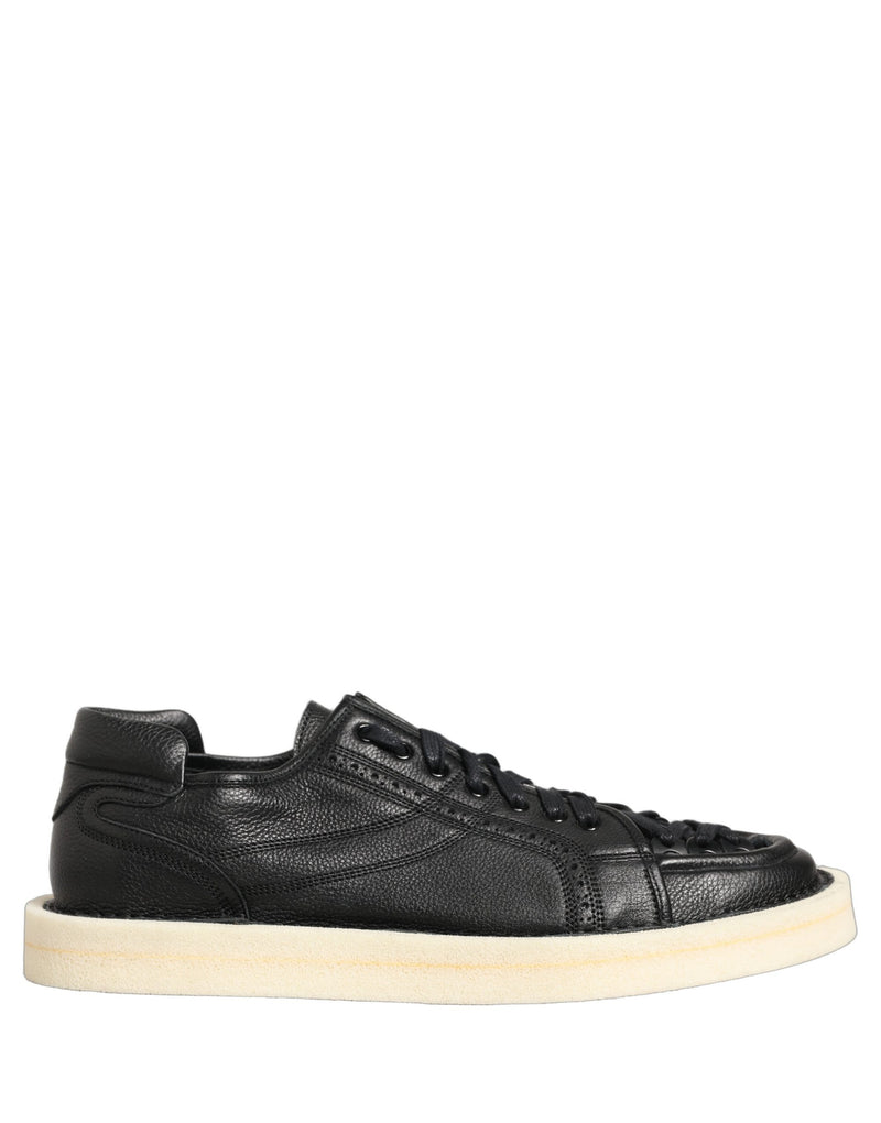 Dolce & Gabbana Black Leather Lace Up Low Top Sneakers