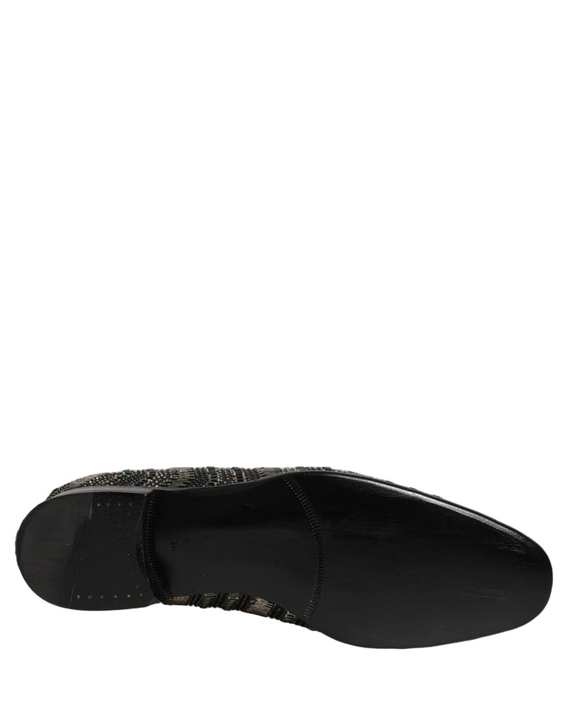 Dolce & Gabbana Black Silver Embellished Slip-On Loafers
