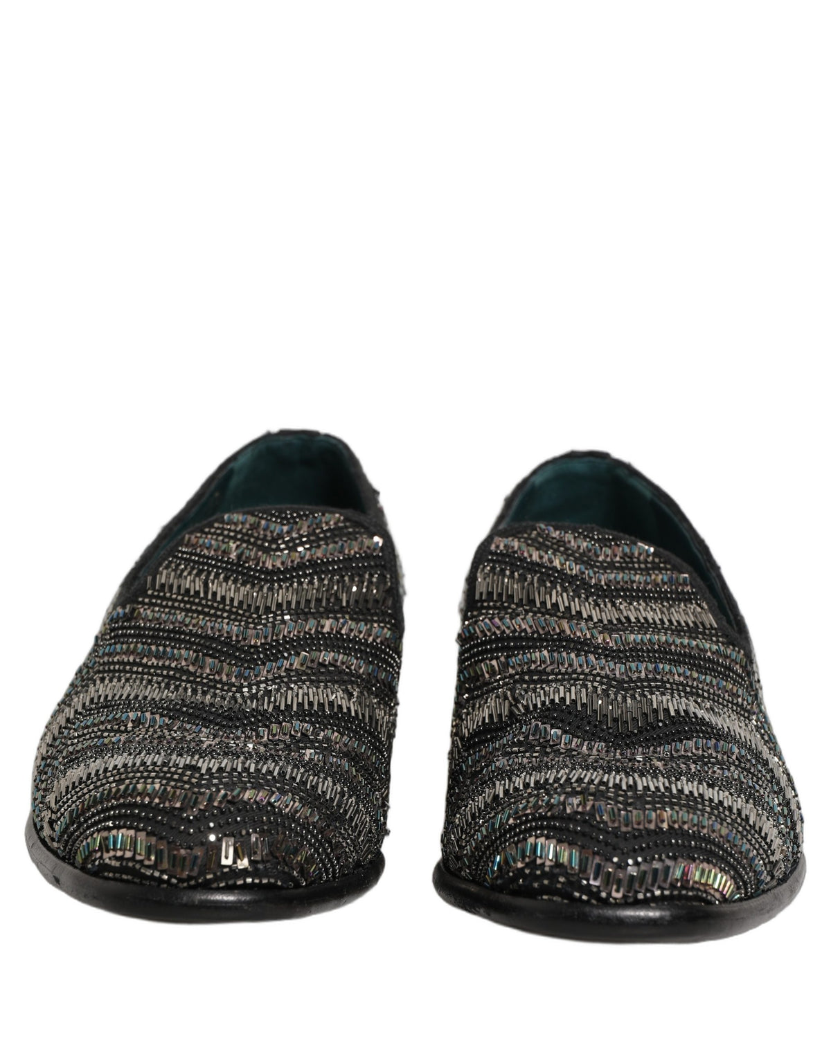 Dolce & Gabbana Black Silver Embellished Slip-On Loafers