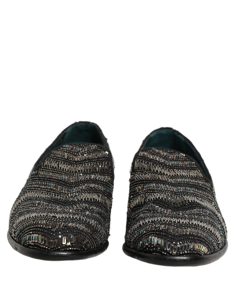 Dolce & Gabbana Black Silver Embellished Slip-On Loafers