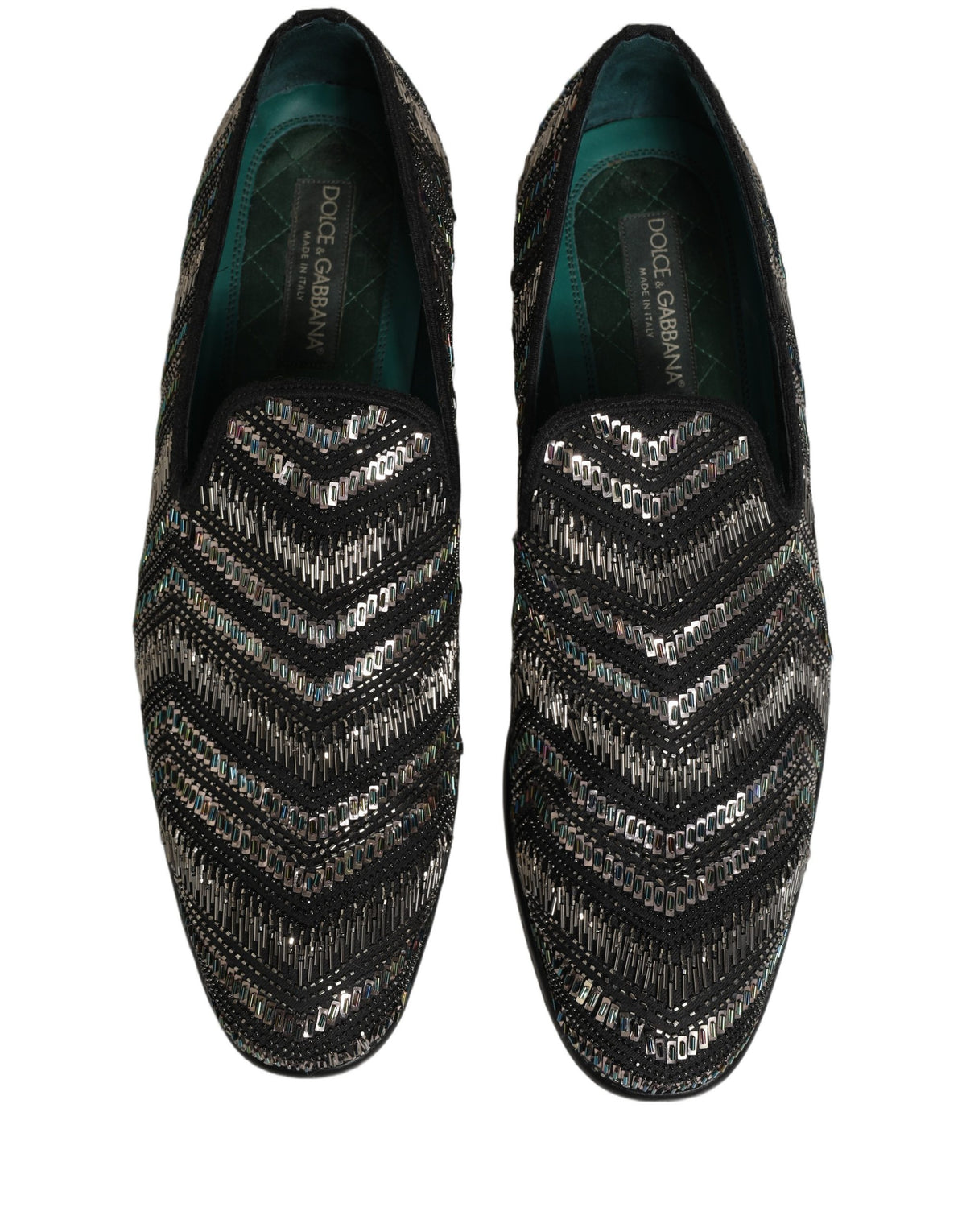 Dolce & Gabbana Black Silver Embellished Slip-On Loafers
