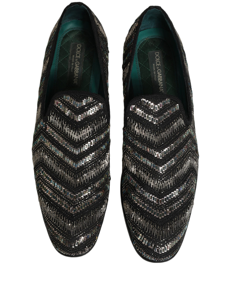 Dolce & Gabbana Black Silver Embellished Slip-On Loafers