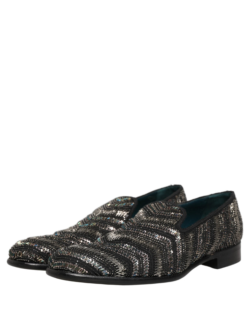 Dolce & Gabbana Black Silver Embellished Slip-On Loafers