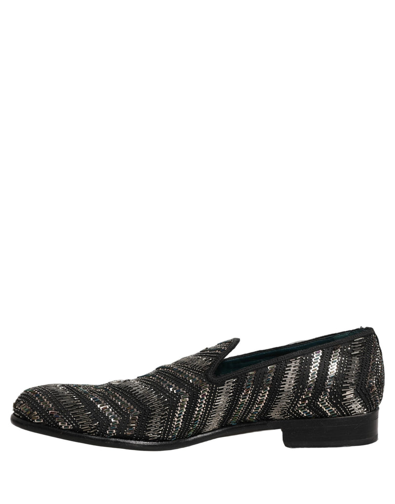 Dolce & Gabbana Black Silver Embellished Slip-On Loafers