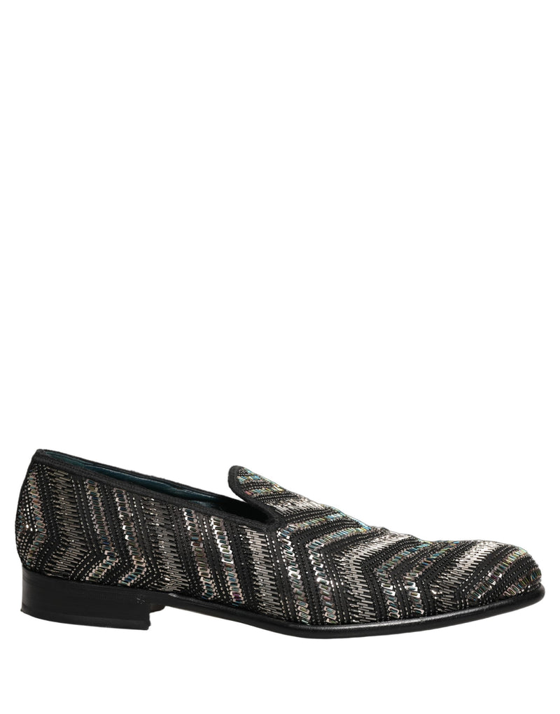 Dolce & Gabbana Black Silver Embellished Slip-On Loafers