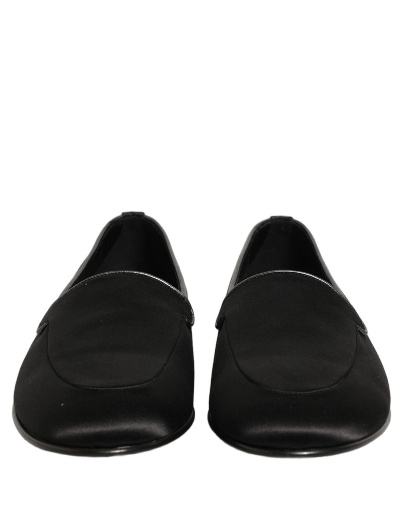 Dolce & Gabbana Black Satin Logo Slip-On Loafers Shoes
