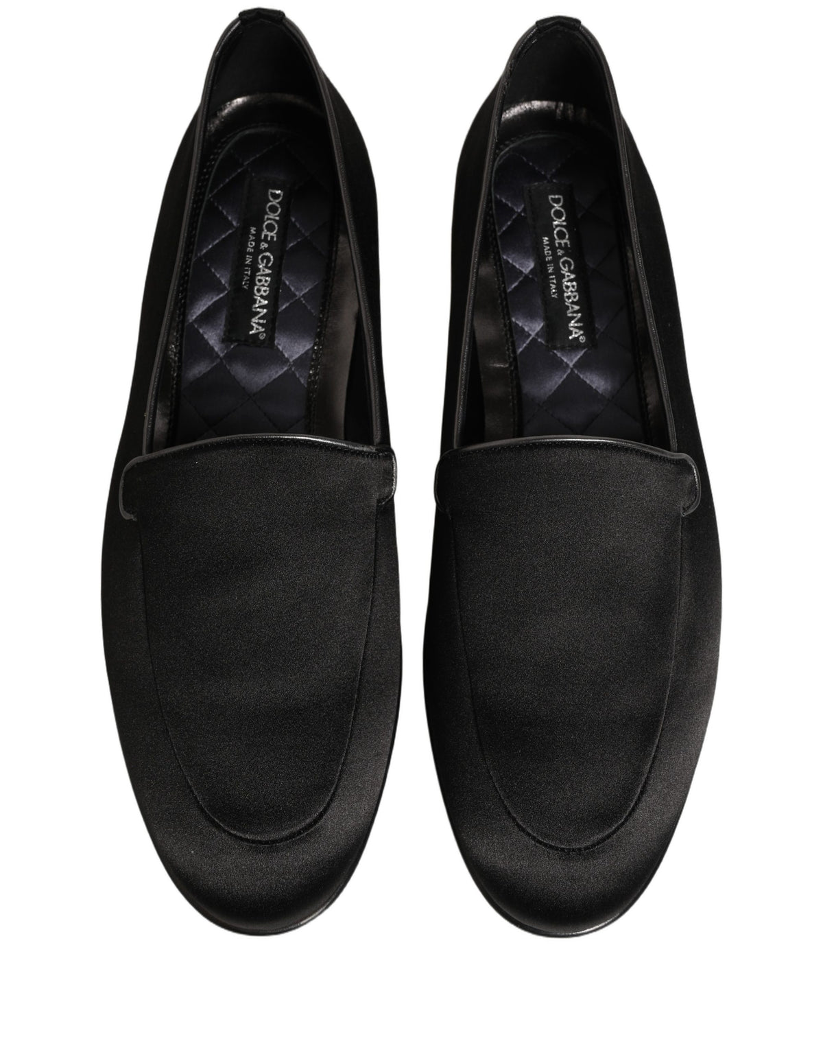 Dolce & Gabbana Black Satin Logo Slip-On Loafers Shoes