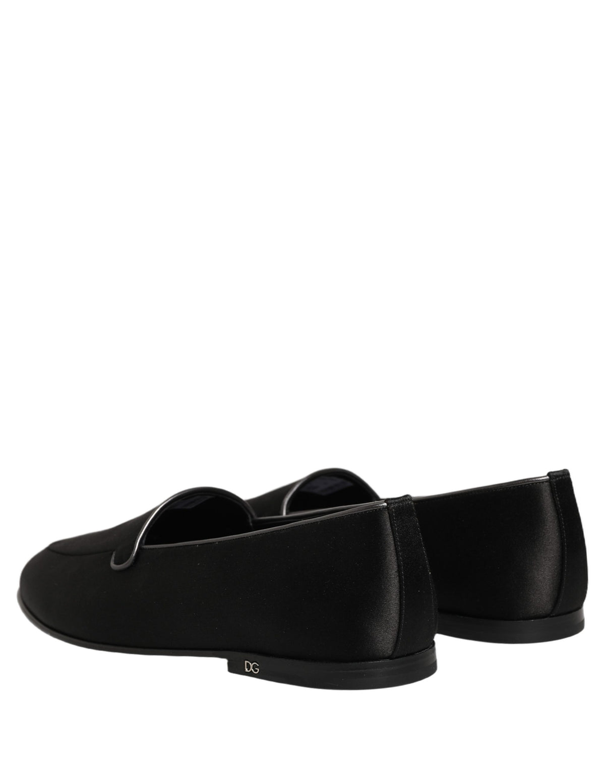 Dolce & Gabbana Black Satin Logo Slip-On Loafers Shoes