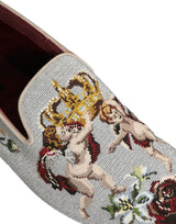 Dolce & Gabbana Gray Crown Rose Angel Embroidery Loafers
