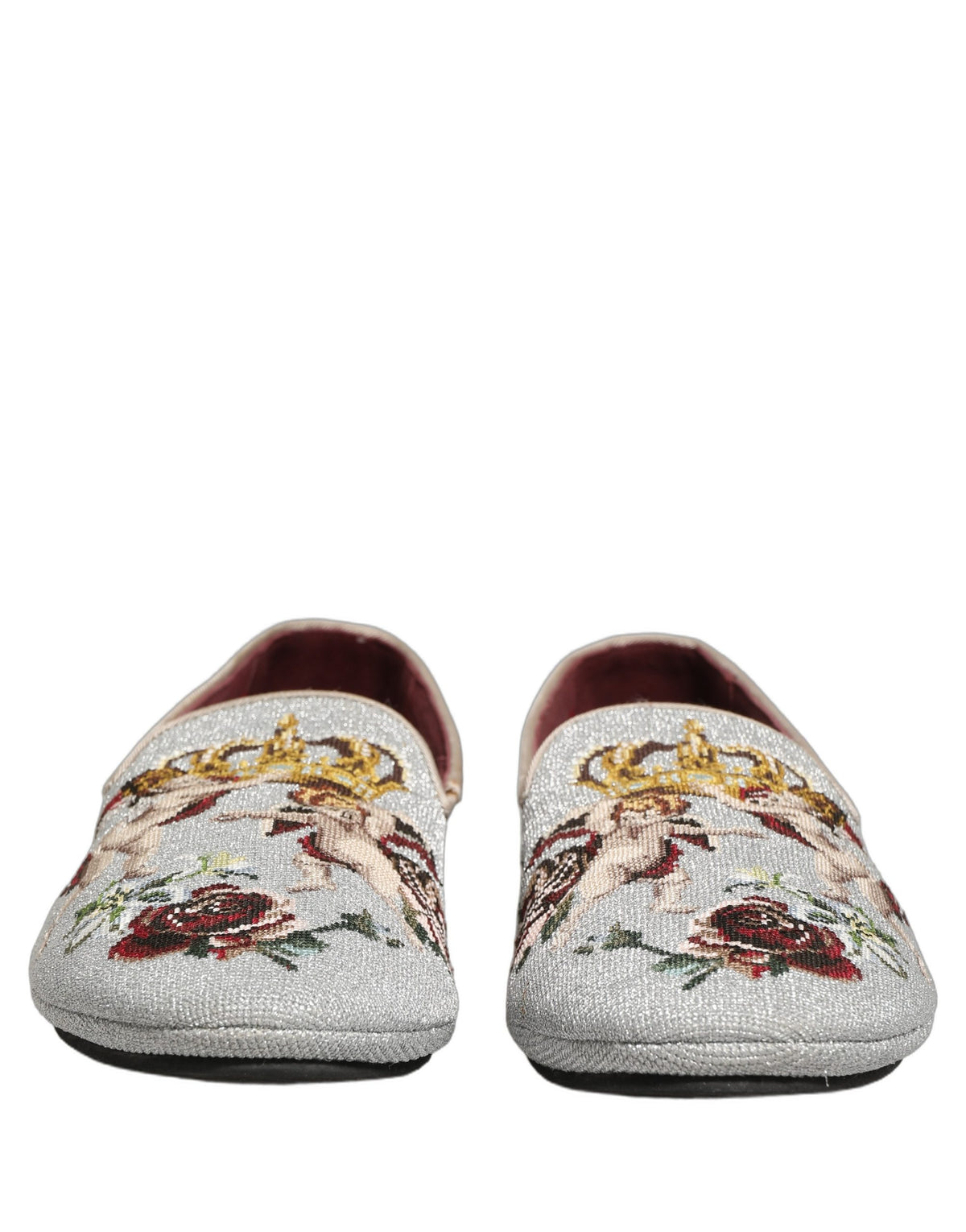 Dolce & Gabbana Gray Crown Rose Angel Embroidery Loafers