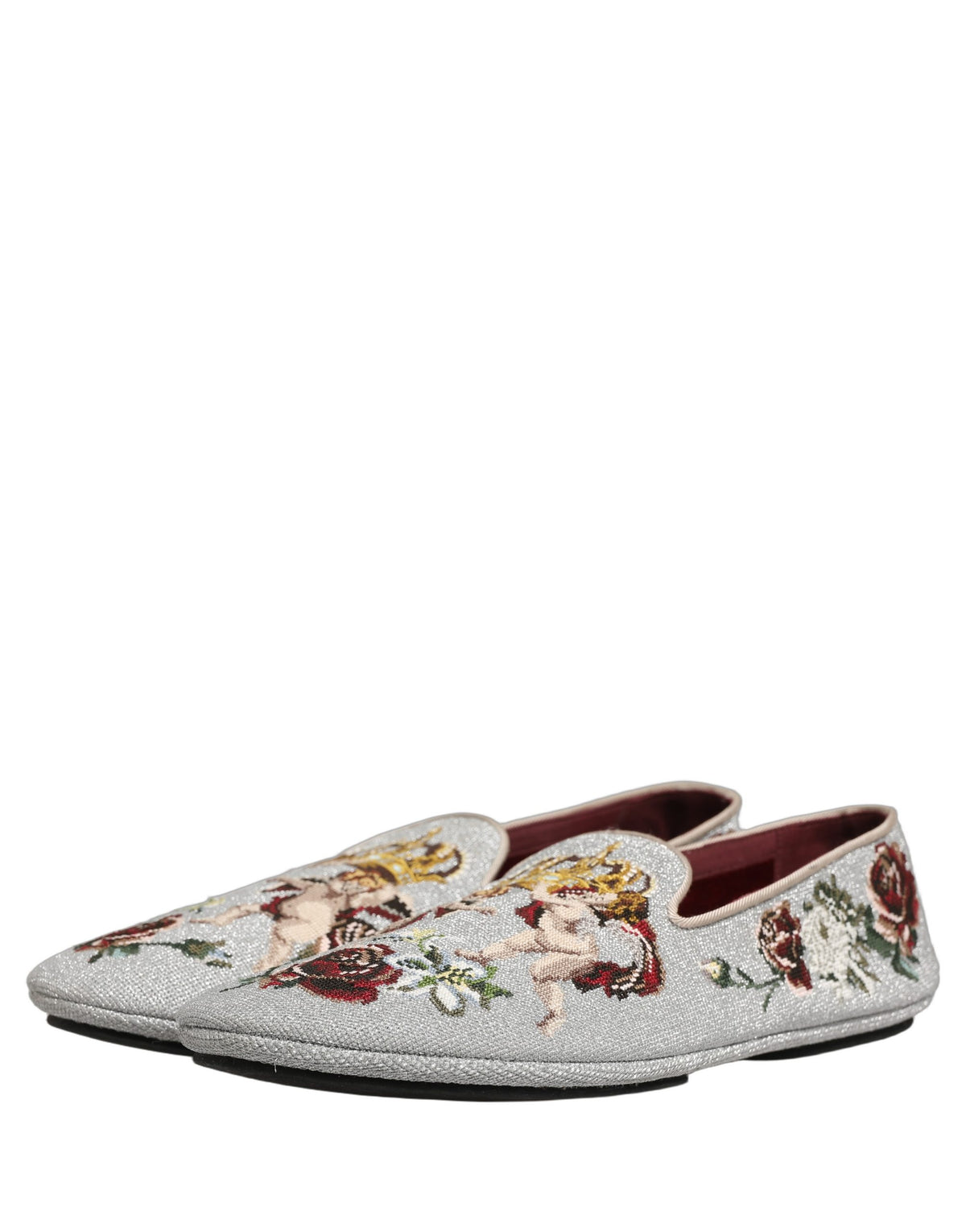 Dolce & Gabbana Gray Crown Rose Angel Embroidery Loafers