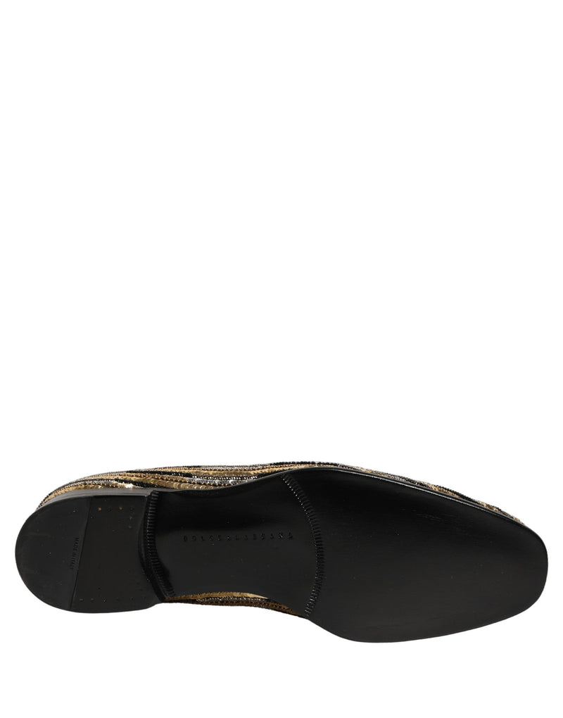 Dolce & Gabbana Gold Striped Sequin Loafer Shoes