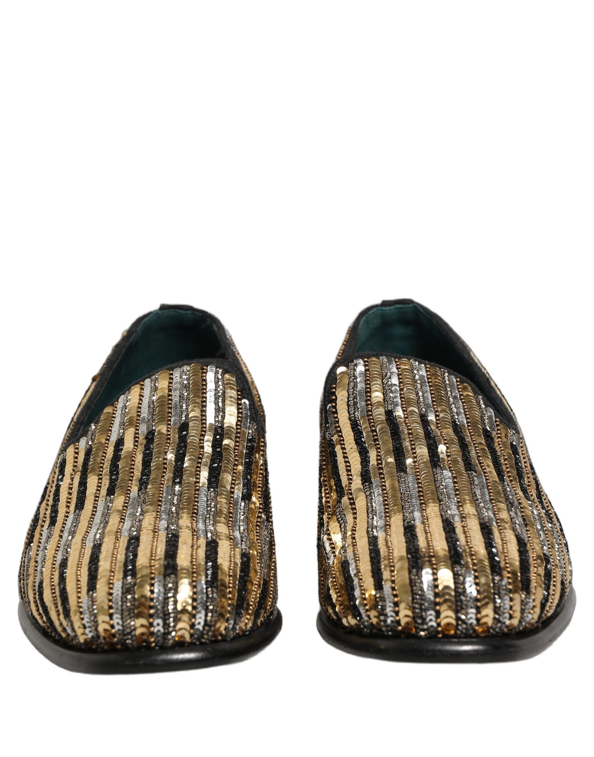 Dolce & Gabbana Gold Striped Sequin Loafer Shoes