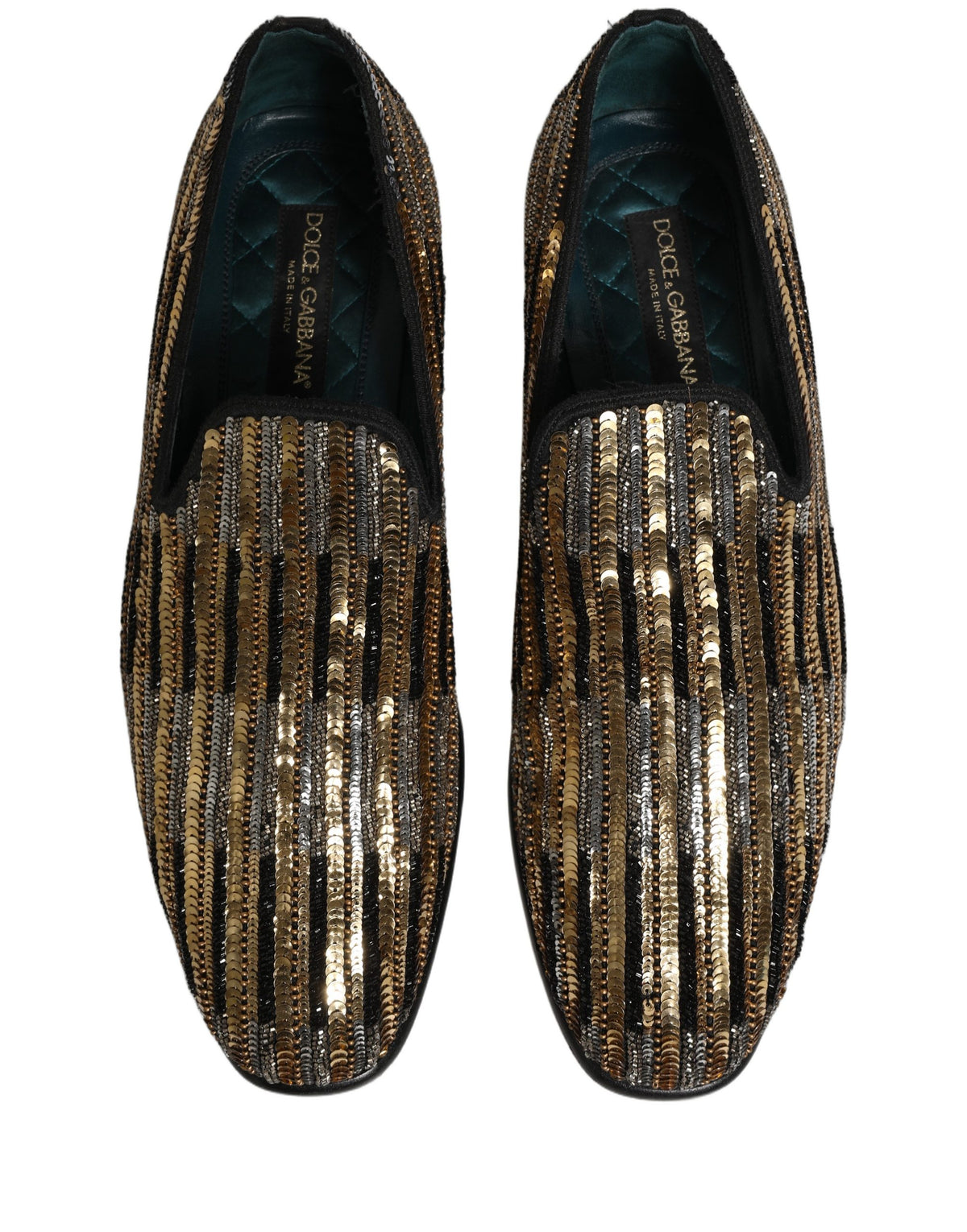 Dolce & Gabbana Gold Striped Sequin Loafer Shoes