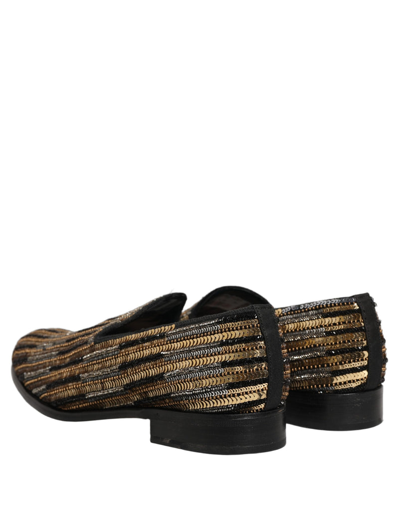 Dolce & Gabbana Gold Striped Sequin Loafer Shoes