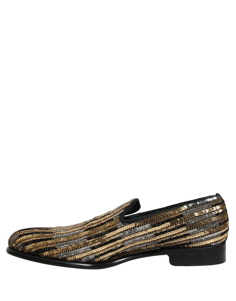 Dolce & Gabbana Gold Striped Sequin Loafer Shoes