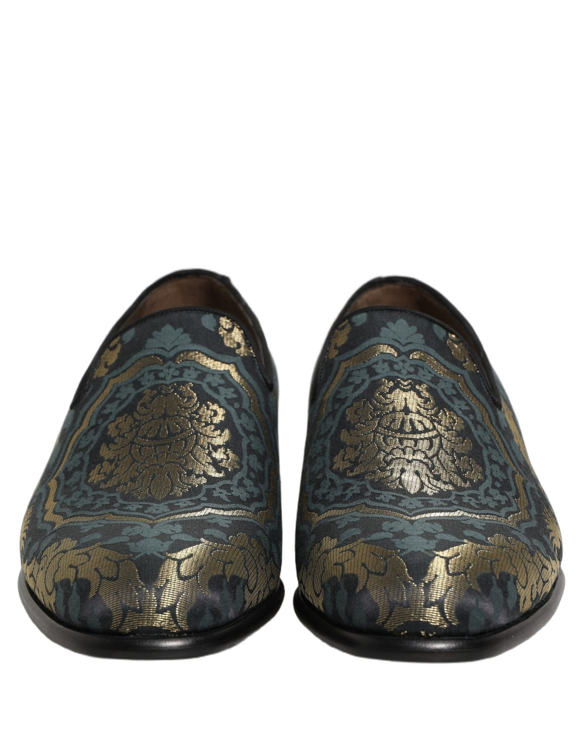 Dolce & Gabbana Black Floral Brocade Slip-On Loafers