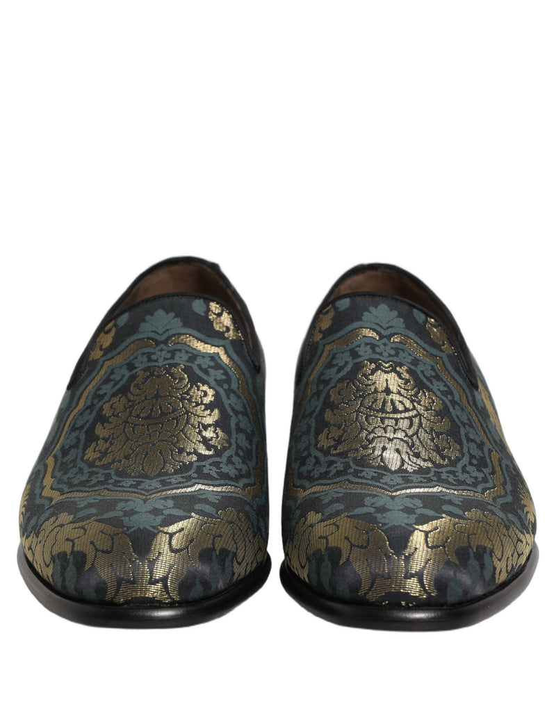 Dolce & Gabbana Black Floral Brocade Slip-On Loafers