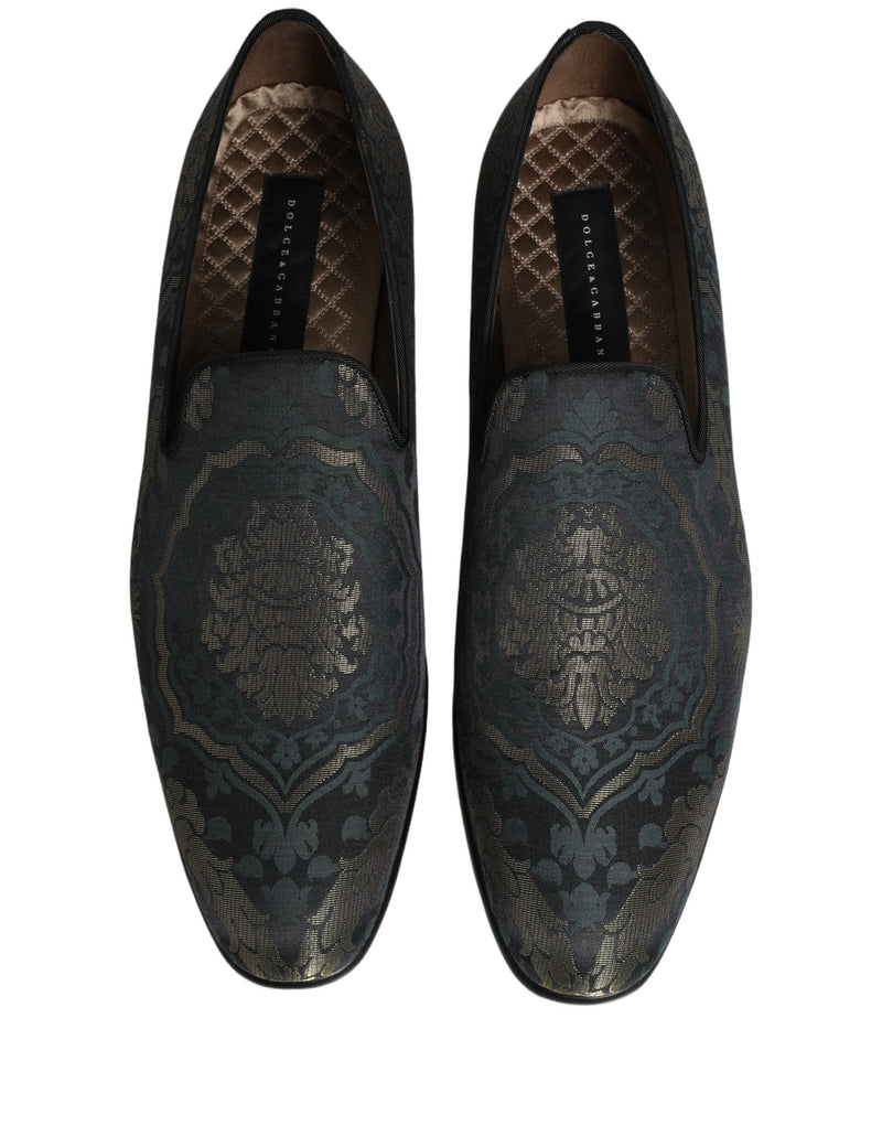 Dolce & Gabbana Black Floral Brocade Slip-On Loafers