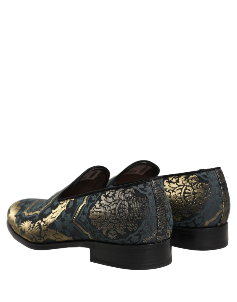 Dolce & Gabbana Black Floral Brocade Slip-On Loafers