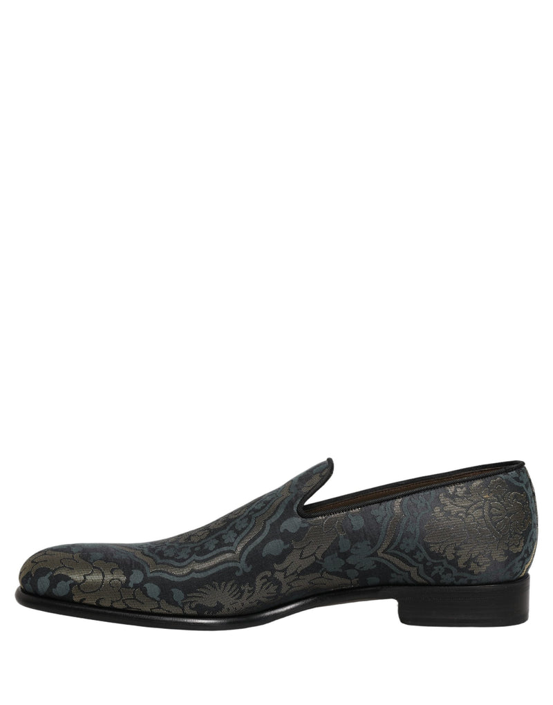 Dolce & Gabbana Black Floral Brocade Slip-On Loafers