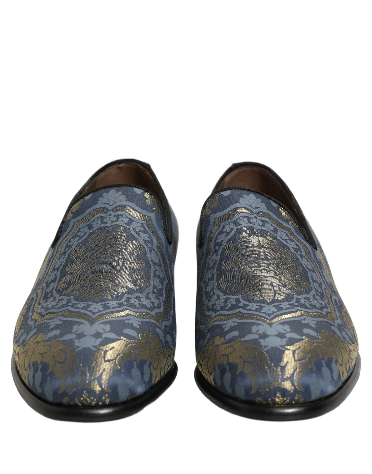 Dolce & Gabbana Blue Floral Brocade Slip On Loafers Shoes