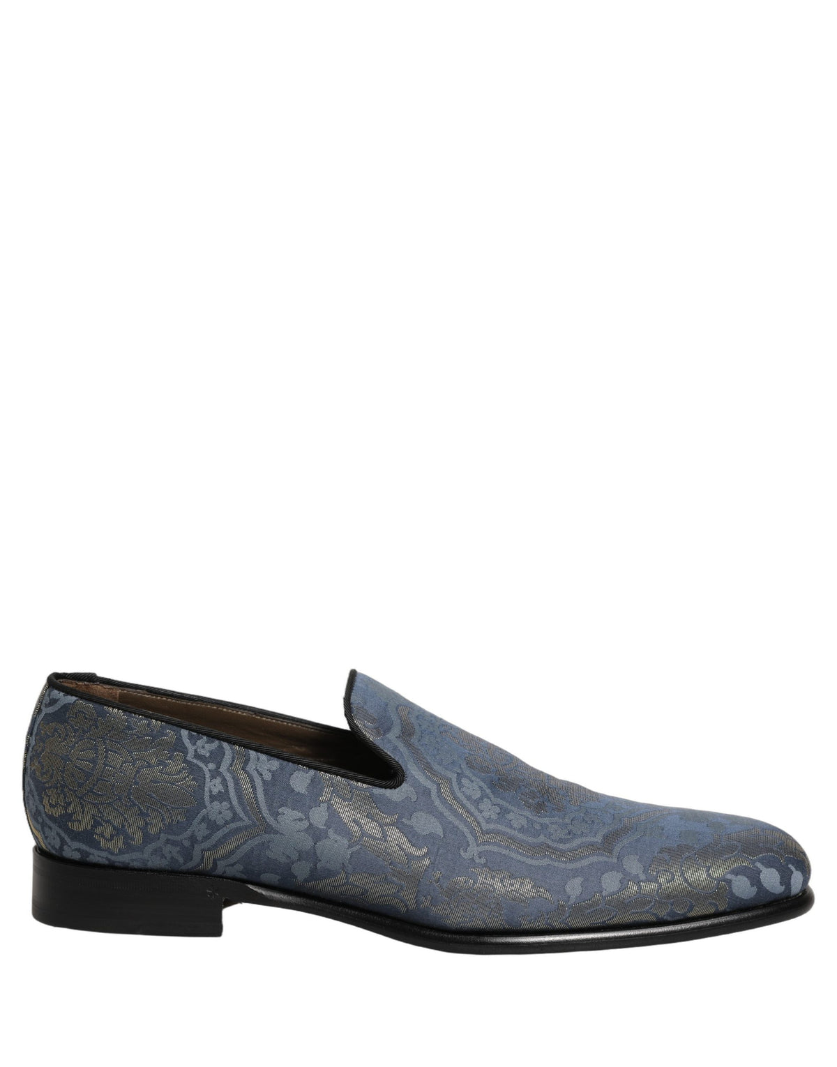 Dolce & Gabbana Blue Floral Brocade Slip On Loafers Shoes