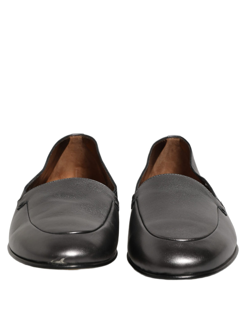 Dolce & Gabbana Silver Leather DG Logo Slip-On Loafers