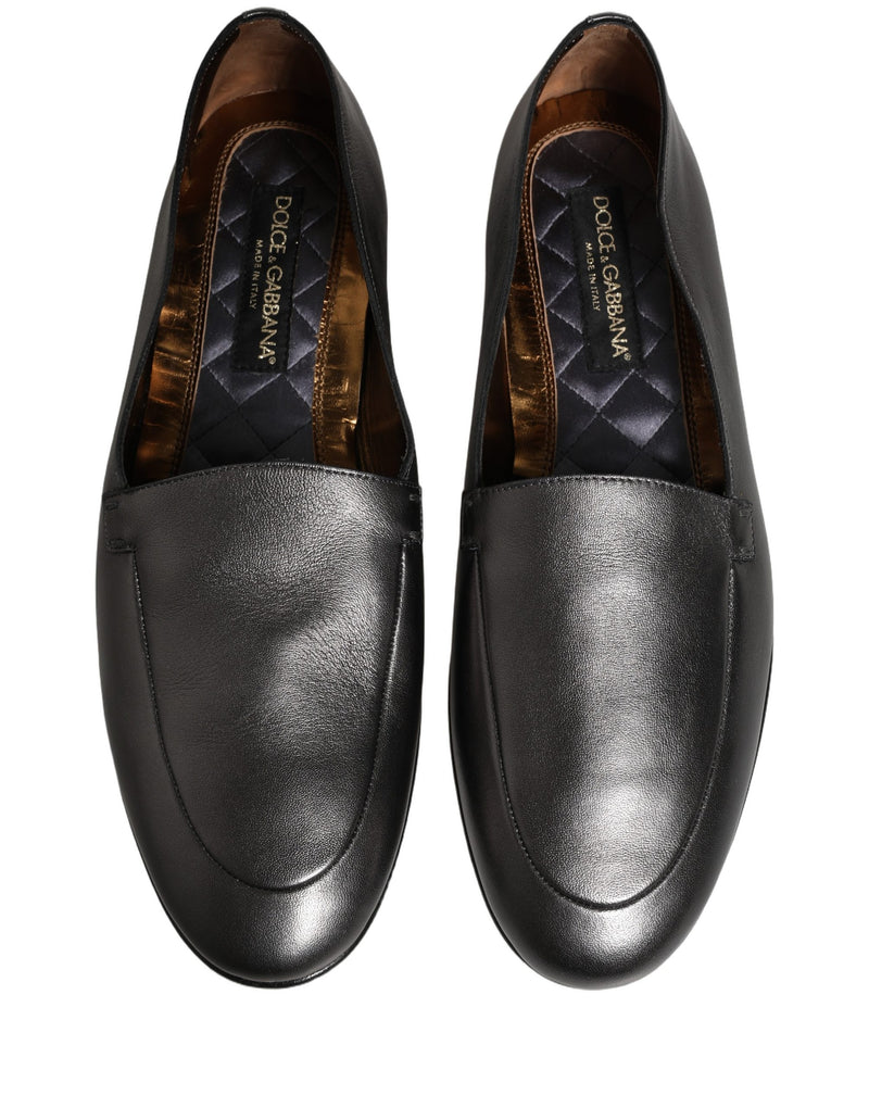 Dolce & Gabbana Silver Leather DG Logo Slip-On Loafers