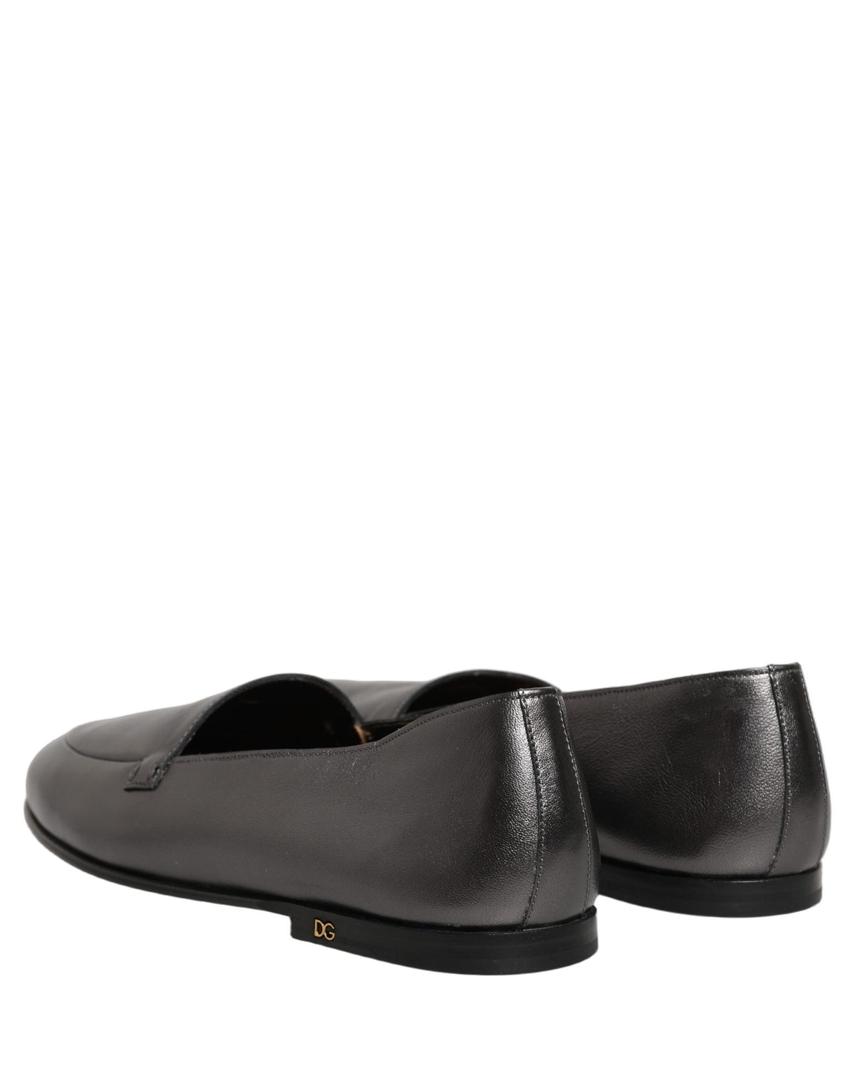 Dolce & Gabbana Silver Leather DG Logo Slip-On Loafers