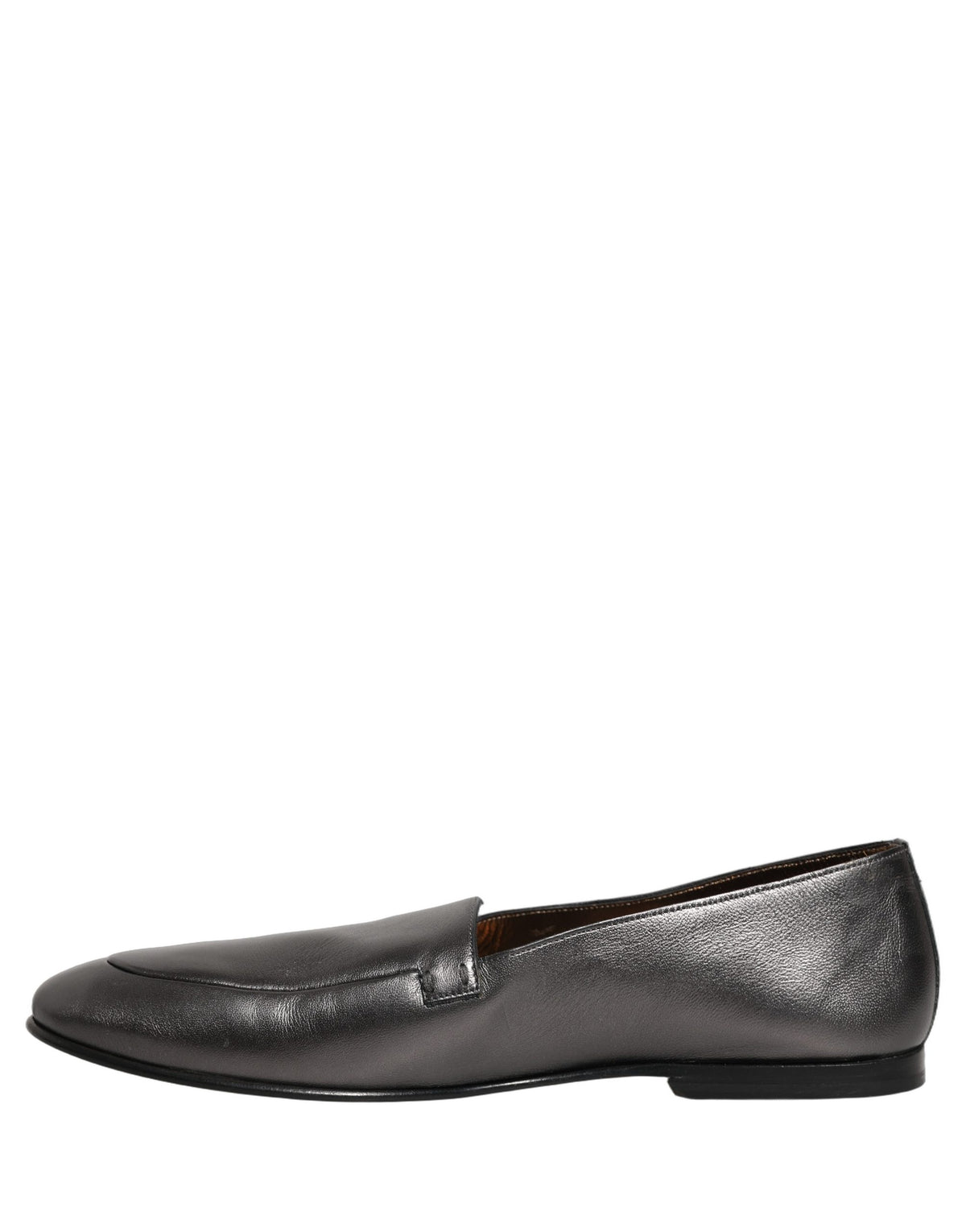 Dolce & Gabbana Silver Leather DG Logo Slip-On Loafers