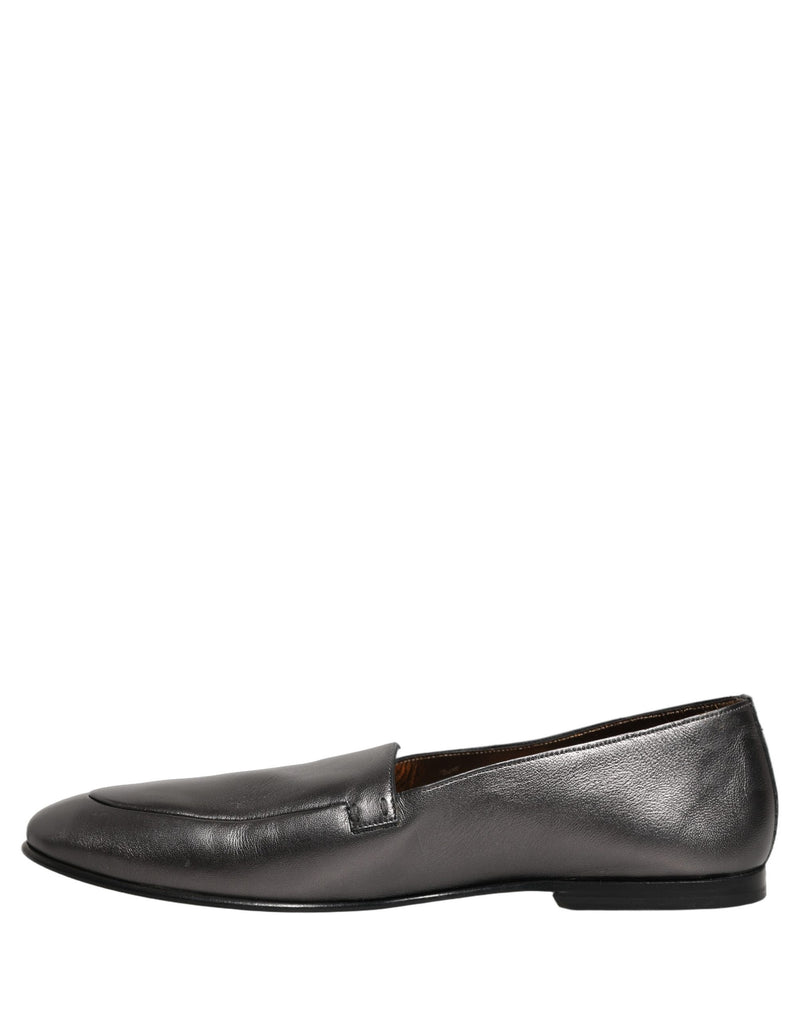 Dolce & Gabbana Silver Leather DG Logo Slip-On Loafers