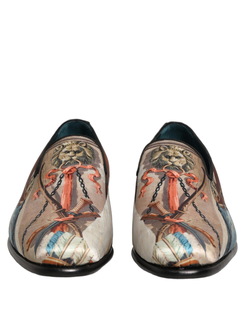 Dolce & Gabbana Multicolor Lion Print Slip On Loafers
