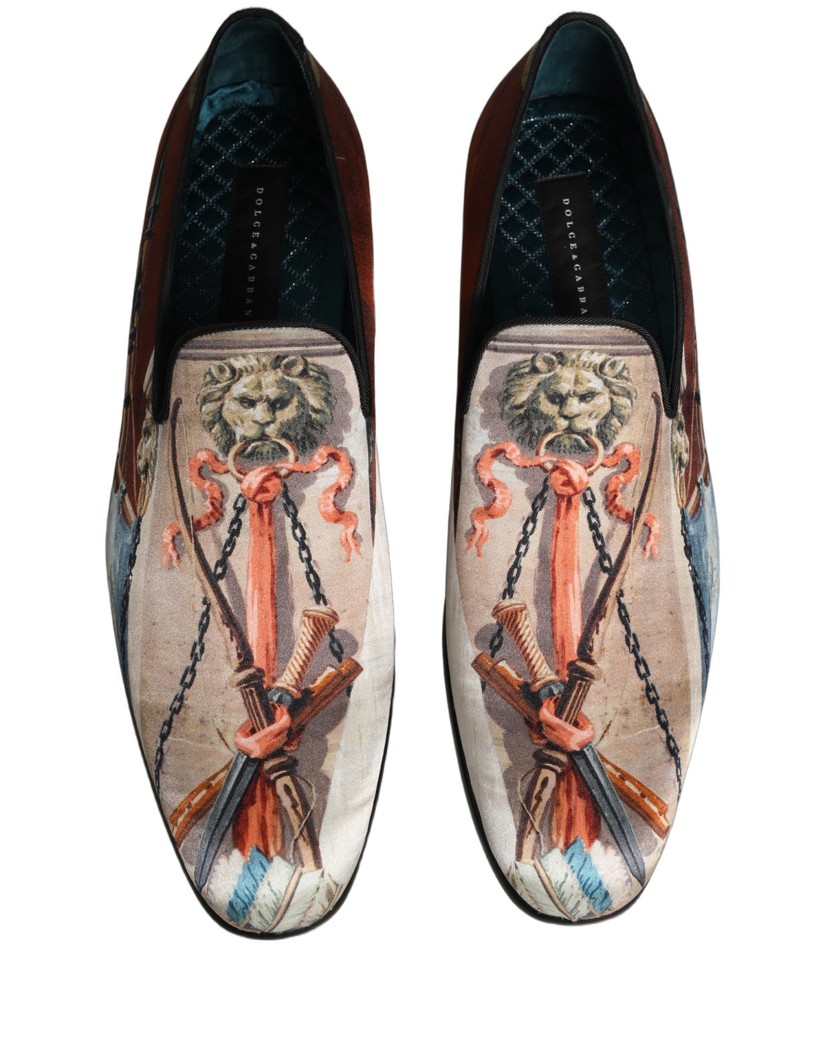 Dolce & Gabbana Multicolor Lion Print Slip On Loafers