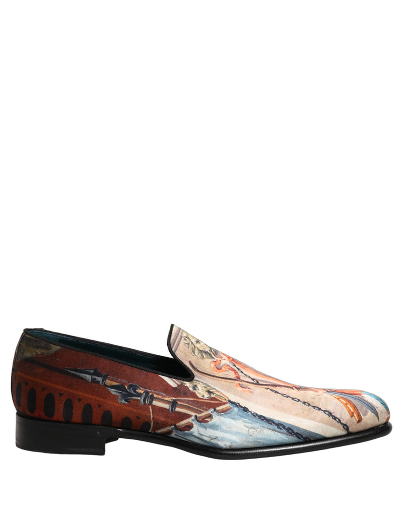 Dolce & Gabbana Multicolor Lion Print Slip On Loafers