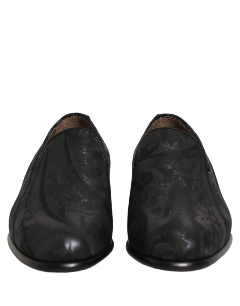 Dolce & Gabbana Black Brocade Men Slip-On Dress Loafers