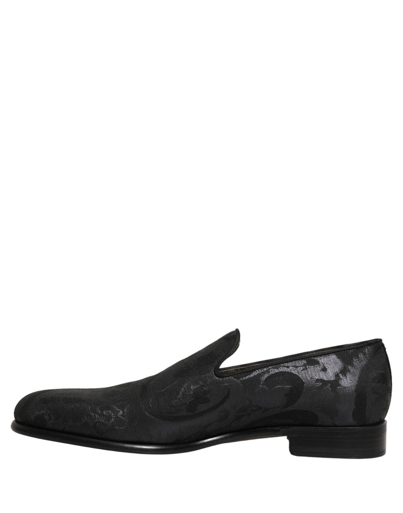 Dolce & Gabbana Black Brocade Men Slip-On Dress Loafers