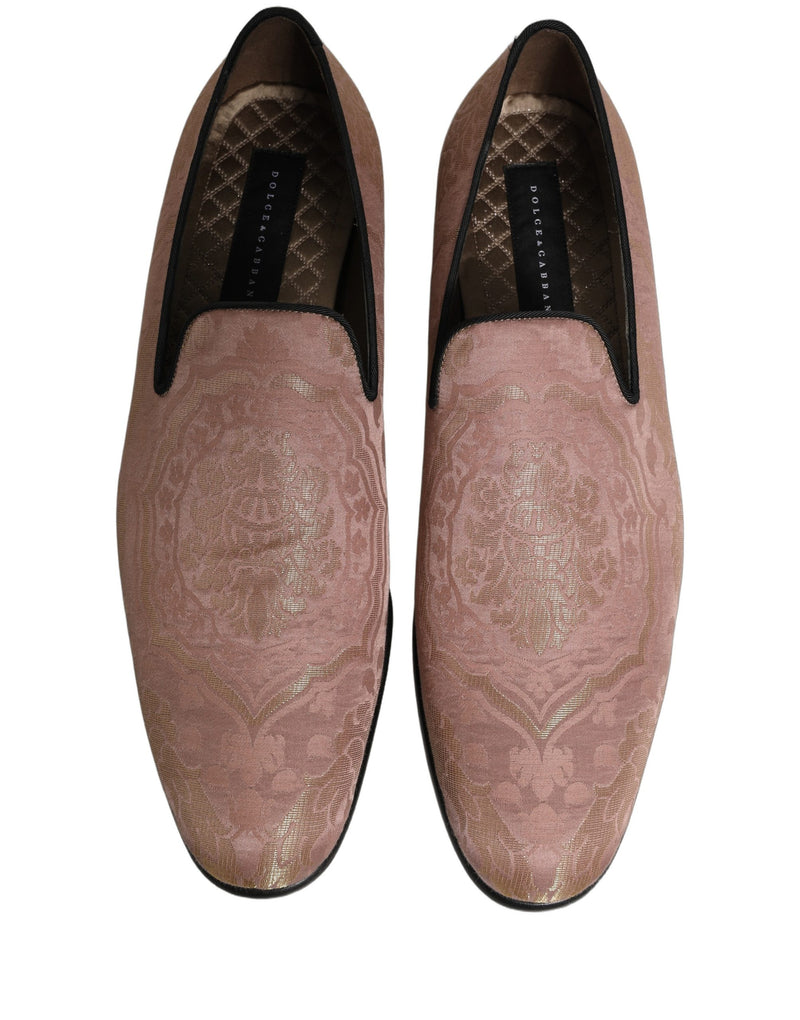 Dolce & Gabbana Pink Brocade Men Slip-On Dress Loafers