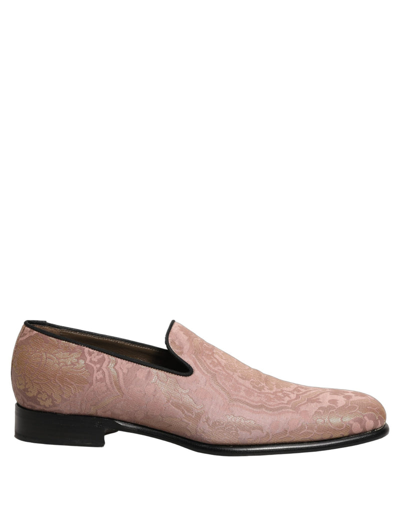 Dolce & Gabbana Pink Brocade Men Slip-On Dress Loafers
