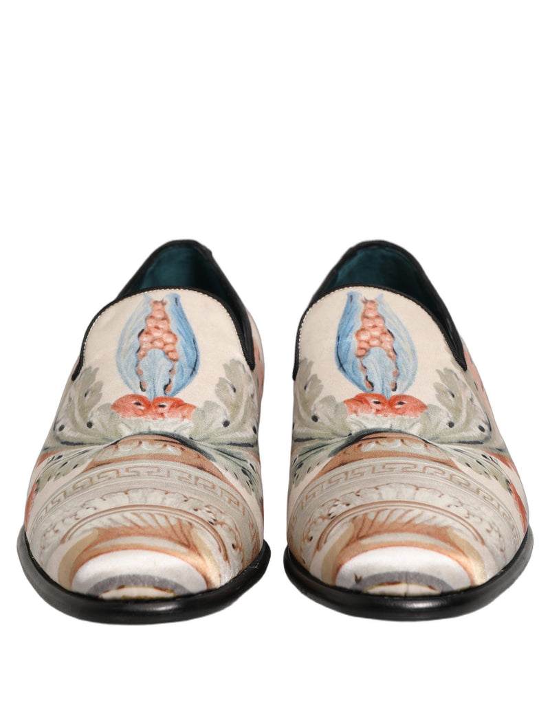 Dolce & Gabbana White Floral Vase Slip-On Dress Loafers