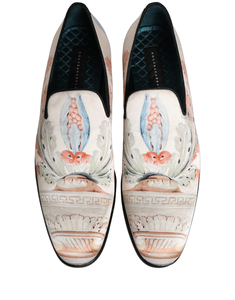 Dolce & Gabbana White Floral Vase Slip-On Dress Loafers