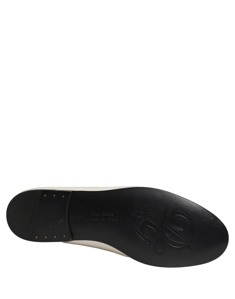 Dolce & Gabbana White Satin Logo Slip-On Loafers for Men