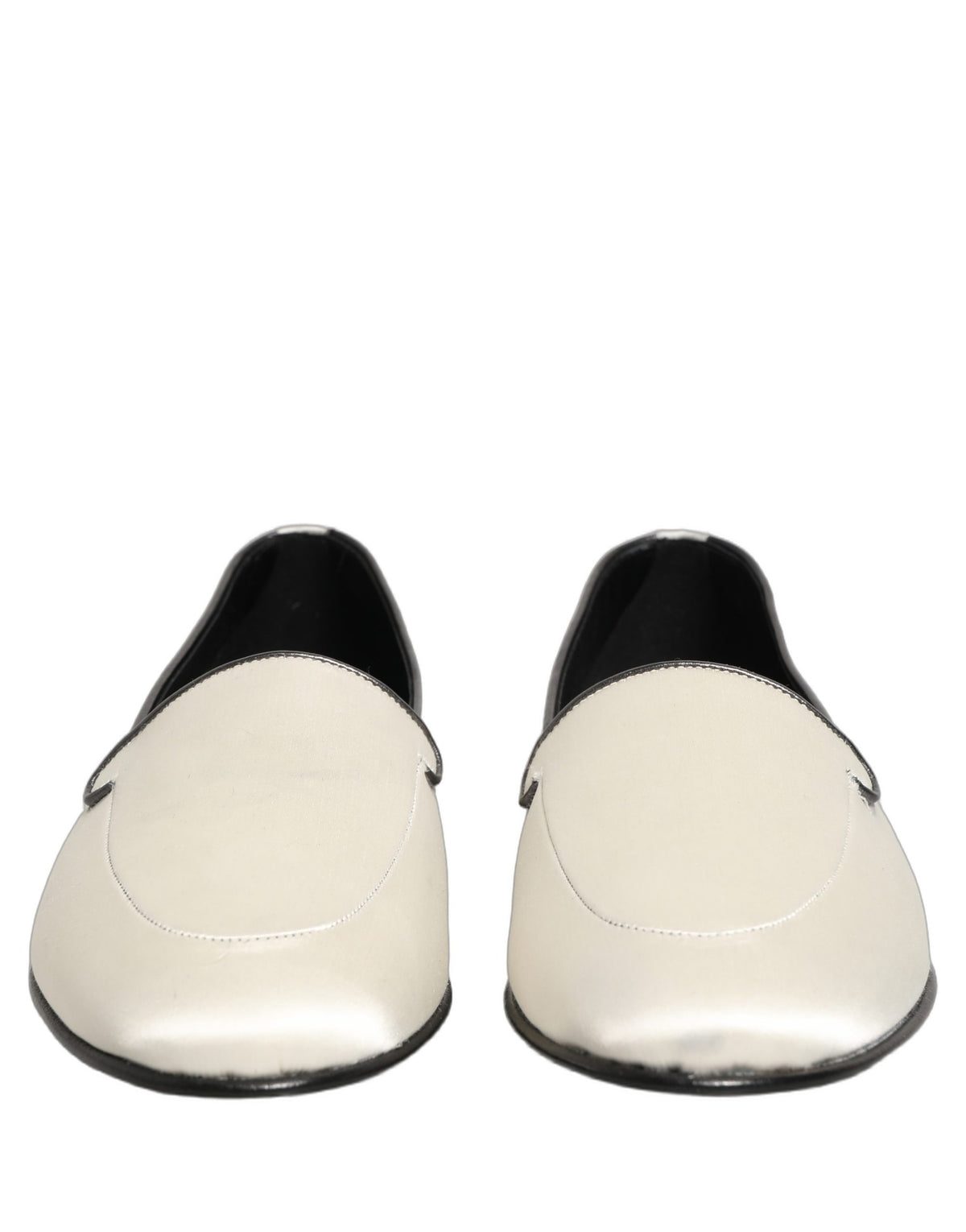 Dolce & Gabbana White Satin Logo Slip-On Loafers for Men