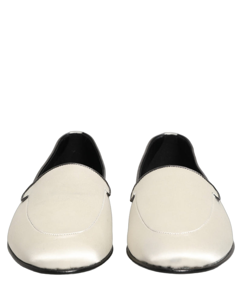 Dolce & Gabbana White Satin Logo Slip-On Loafers for Men
