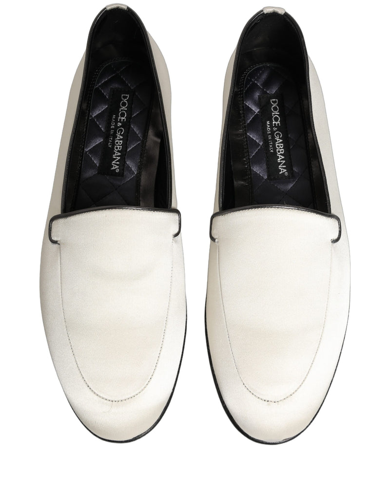 Dolce & Gabbana White Satin Logo Slip-On Loafers for Men