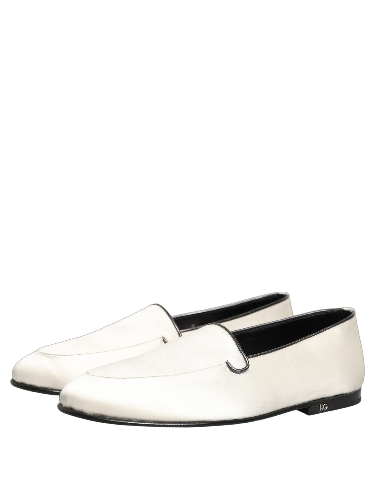 Dolce & Gabbana White Satin Logo Slip-On Loafers for Men