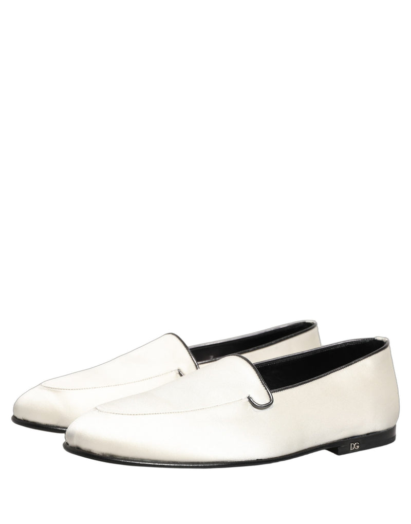 Dolce & Gabbana White Satin Logo Slip-On Loafers for Men
