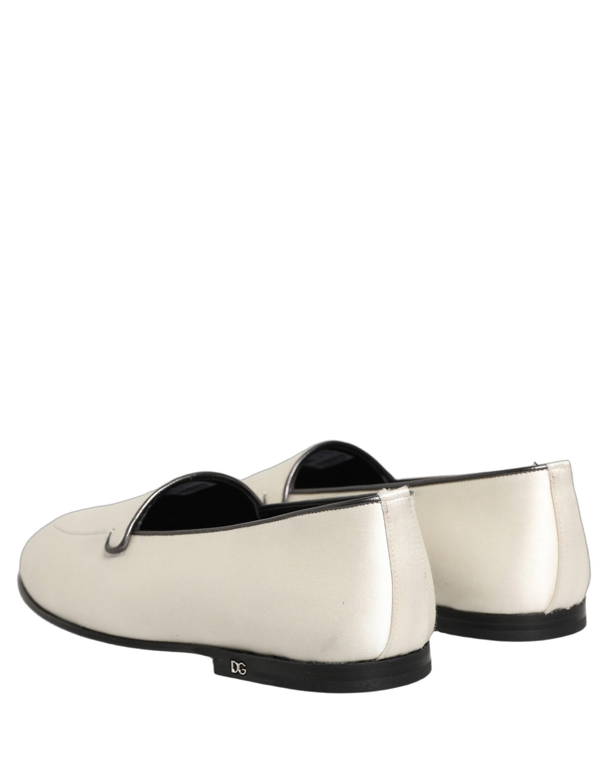 Dolce & Gabbana White Satin Logo Slip-On Loafers for Men